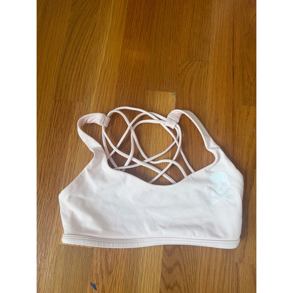 Lululemon Free To Be Wild Sports Bra Light Pink Skull Graphic Strappy Back 4